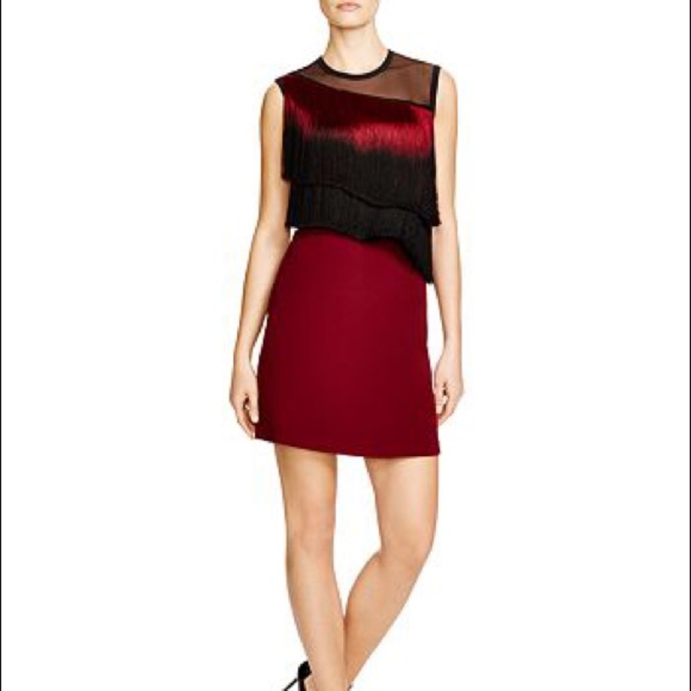 sandro Ringo Fringe Shift Dress Burgundy b3b